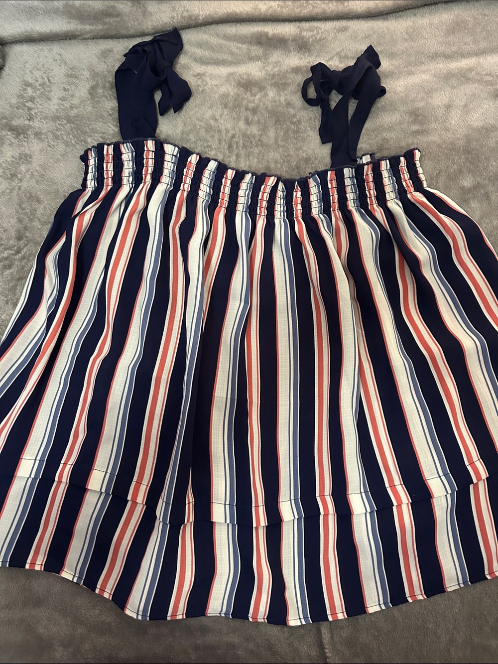Striped Navy, White & Red Tie-Shoulder Summer Tank Top